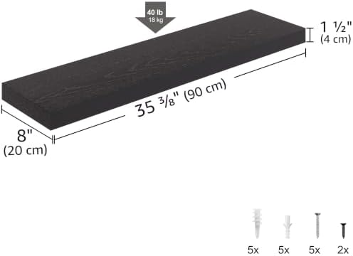 Ballucci Floating Shelf, 36" Wood Wall Shelf with Invisible Brackets for Bathroom, Living Room, Bedroom, Kitchen, Nursery, 8" Deep, Black - Image 3