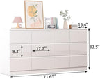 12 Drawers Dresser with Charging Station, Modern Large Dresser with 12 Handle Free Drawers, Wood Chest of Drawers for Bedroom, Living Room, Entryway, Hallway, White - Image 2