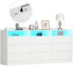 Gyfimoie 63" White 9-Drawer Dresser for Bedroom w/Power Outlet, LED Light - Image 4