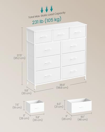 SONGMICS Dresser for Bedroom, Wide Dresser with 9 Fabric Drawers - Image 2