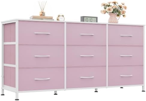 WLIVE Dresser TV Stand for 55 Inch TV, 9 Drawer Dresser for Bedroom, A-Pink by WLIVE