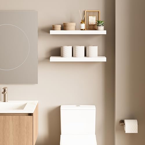 Ballucci Floating Shelves for Wall, 24" Wood Wall Shelf Set of 2, with Invisible Brackets for Bathroom, Living Room, Bedroom, Kitchen, Nursery, 8" Deep, White - Image 2