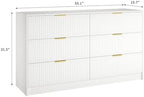 6 Drawers Fluted Dresser for Bedroom, 55" Wide Wooden Dresser with Deep Drawers, Large Floor Chest of Drawers, Modern Long TV Stand, Storage Cabinet Side Table, White - Image 2