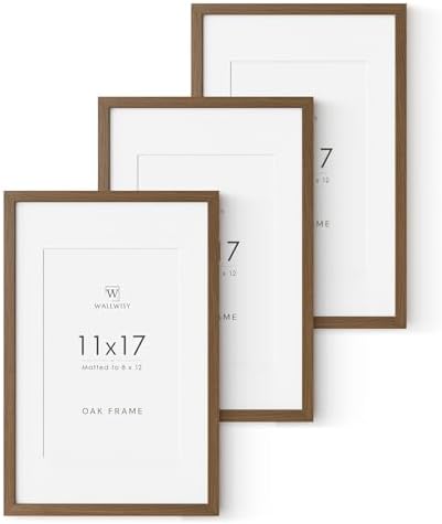 11x17 Picture Frame, Solid Oak Wood 11x17 Poster Frame with Mat to 8x12 by TumblerHome