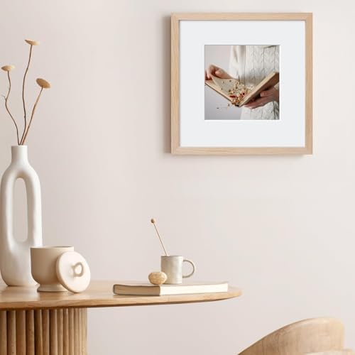 puthiac 8x8 Solid Oak Wood Picture Frame with 4x4 Mat, Natural Oak, 1 Pack - Image 6