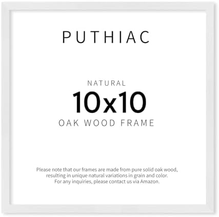 puthiac 10x10 Solid Oak Wood Picture Frame, White, 1 Pack by PUTHIAC