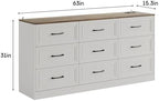 Fameill Dresser for Bedroom, 9 Drawer Wide Dresser Organizer with Charging Station, Tall Dresser for Hallway, Wood Dresser with Metal Handles, Farmhouse White - Image 2