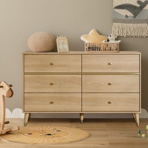 Chrangmay 6 Drawer Dresser,47.24" Wide Mid Century Chest of Drawers,Wooden Bedroom Drawer Dresser with 9 Storage Drawers for Bedroom,Living Room,with Anti-Tipping Device,Oak - Image 7