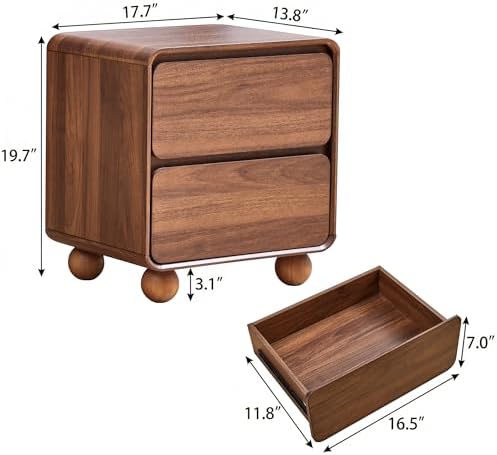 AVZEAR Modern 2 Drawer Dresser, 2 Drawer Nightstand Small Wooden Dresser Chest of Drawers, Handle Free & Curved Profile Design Sofa End Table for Living Room, Nursery, Walnut - Image 2