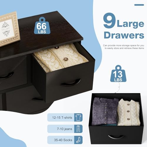 DUMOS Dresser for Bedroom, Storage Organizer with 9 Drawers - Image 4