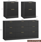 9 Drawer Dresser & 2-Drawer Nightstand Set 3-Piece, Black丨63 Wide Fluted Bedroom Dresser Set Night Stand Set of 2, Modern Wood Chest of Drawers Storage Dressers Set for Bedroom - Image 3