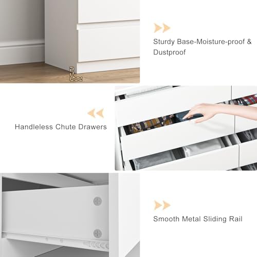Vibe & Dine 8 Drawer Double Dresser, Modern Chest of Drawers with Wide Storage for Closet, Bedroom, Living Room, White - Image 6