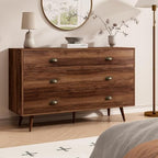 Walnut 6 Drawer Dresser for Bedroom, 47" Wood Dresser with Gold Handles. - Image 3