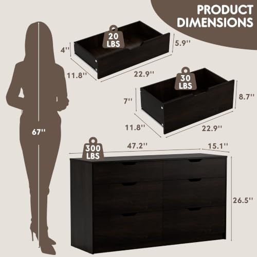 YESHOMY Dresser for Bedroom, 47.2" Modern Wood Chest with 6 Drawers - Image 2