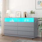 Gyfimoie Grey 6-Drawer Dresser for Bedroom w/Power Outlet and LED Light - Image 4