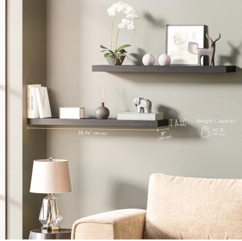 Ballucci Floating Shelves for Wall, 36" Wood Wall Shelf Set of 2, with Invisible Brackets for Bathroom, Living Room, Bedroom, Kitchen, Nursery, 8" Deep, Black - Image 4