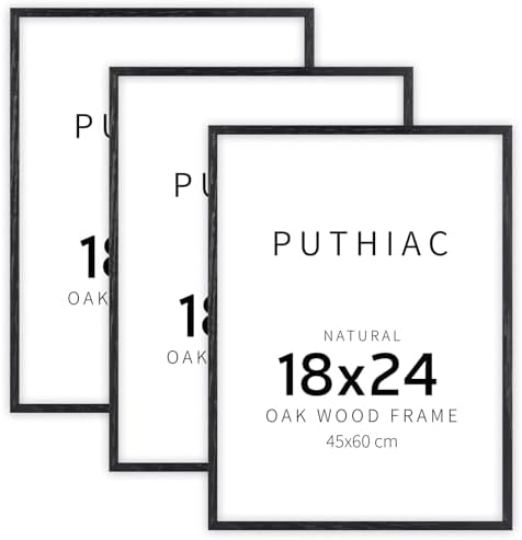 puthiac 18x24 Solid Oak Wood Picture Frames, Black, 3 Pack by PUTHIAC