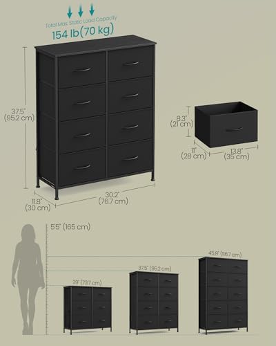 SONGMICS Dresser for Bedroom, Chest of Drawers, Steel, MDF, 8 Non-Woven Fabric Drawers, Storage Organizer Unit, Closet, Entryway, Ink Black and Ebony Black LGS124B01S - Image 2