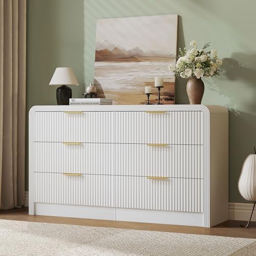 Decofy 55" W Fluted 6-Drawer Dresser for Bedroom, Pure White - Image 6