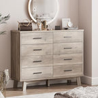 Xixini Dresser for Bedroom, 8 Drawer Wide Modern Chest of Drawers with X-Shaped Sturdy Base, Wood Double Dresser Closet Clothes Storage Organizer, Wooden TV Stand for Living Room, Hallway, Grey - Image 4