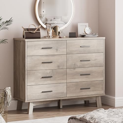 Xixini Dresser for Bedroom, 8 Drawer Wide Modern Chest of Drawers with X-Shaped Sturdy Base, Wood Double Dresser Closet Clothes Storage Organizer, Wooden TV Stand for Living Room, Hallway, Grey - Image 4