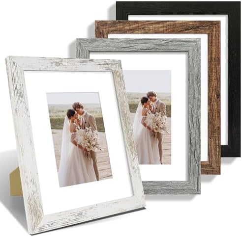 Hongkee 8x10 Picture Frame Set of 4, Made of Real Glass and Multicolour Wooden Frame, 8 by 10 Photo for Wall or Tabletop - Display Picture 5x7 with Mat or 8x10 Without Mat by Hongkee