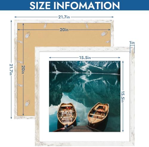 Hongkee 20x20 Frame Set of 4, 20 x 20 Distressed White Wood(Mat 16x16) - Image 3