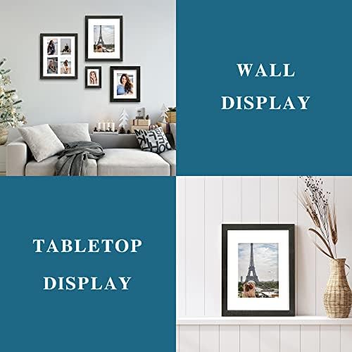 Hongkee 5x7 Picture Frame Set of 4, Made of Real Glass and Rustic Black Wooden Frame, 5 by 7 Photo for Wall or Tabletop - Display Picture 4x6 with Mat or 5x7 Without Mat - Image 3