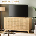 Wodeer 9 Drawer Fluted Dresser for Bedroom, Mid Century Modern Wooden Dresser with 9 Drawers, Dressers & Chests of Drawers with Metal Handle, TV Stand & Storage Organizer for Entryway, Hallway, Oak - Image 3
