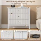 RoyalCraft Large 3 Drawer Dresser Set of 2, Fluted Wood Chest of Drawers with Storage, Modern Painted 30 inch Wide Nightstand for Bedroom Living Room Entryway, White - Image 5