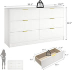 White Dresser with 6 Drawer 55" Wide Fluted Dresser for Bedroom丨Modern Chest of Drawer with Metal Handles, Wood TV Stand for Bedroom, Living Room, Entryway, Hallway, White - Image 2