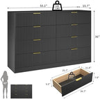 Black Dresser with 8 Drawer 55" Wide Fluted Dresser for Bedroom丨Double Drawer Dresser Modern Chest of Drawers with Gold Handle, Wood TV Stand for Bedroom, Living Room, Entryway, Black - Image 2