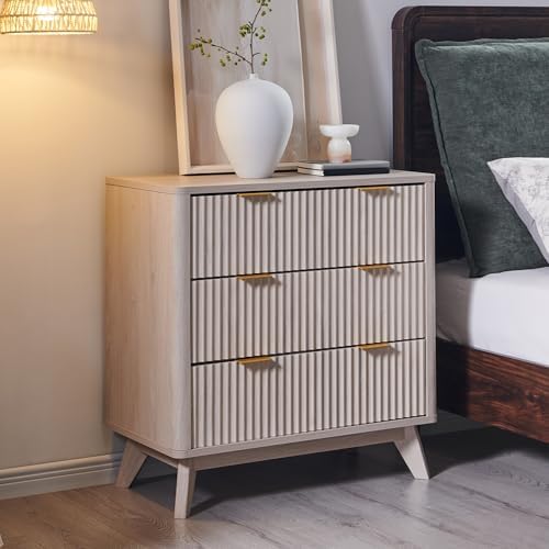 T4TREAM 32" Fluted 3 Drawer Dresser for Bedroom, White Alder by T4TREAMFurniture