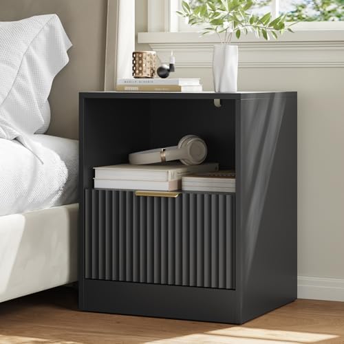3-Piece 9 Drawer Dresser and 1-Drawer Nightstand Set, Black丨63 Wide Fluted Bedroom Dresser Set Night Stand Set of 2, Modern Wood Chest of Drawers Storage Dressers Set for Bedroom - Image 5