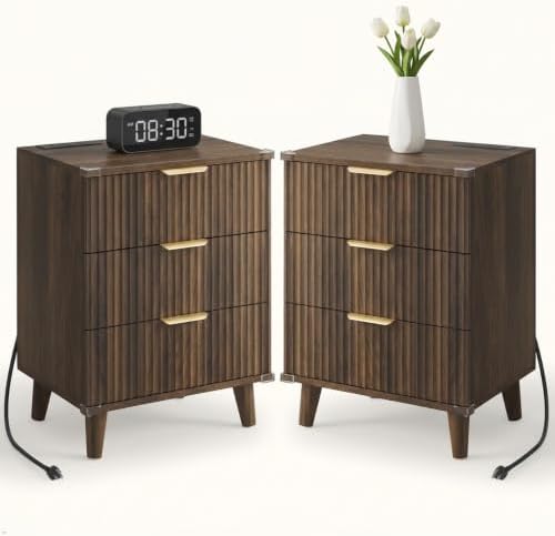 Lulive 3 Drawers Dresser with Socket, Modern Wooden NightStands by Lulive