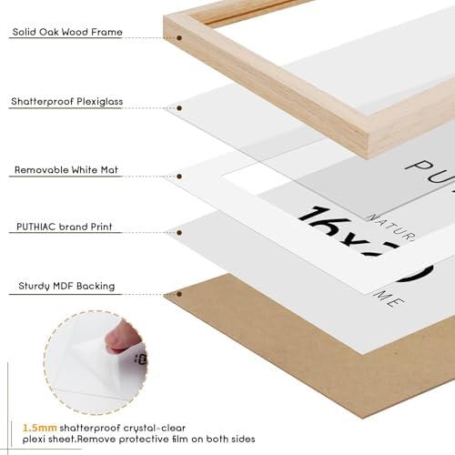 puthiac 16x20 Solid Oak Wood Picture Frames, Natural Oak, 3 Pack - Image 2