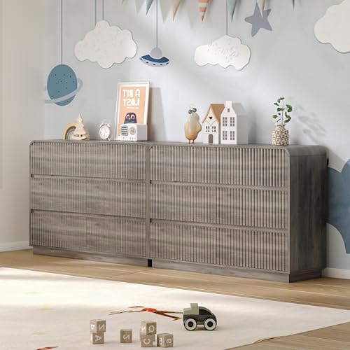 BORNOON Dresser for Bedroom with 6 Drawers, Fluted Chest of Drawers with Round Curved Corner, Hidden Handles, Modern Wood Storage Organizer for Bedroom, Nursery, Living Room - Image 6