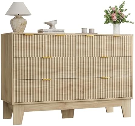 GarveeHome 47" Wide Fluted 8 Drawers Dresser, Oak - Image 7