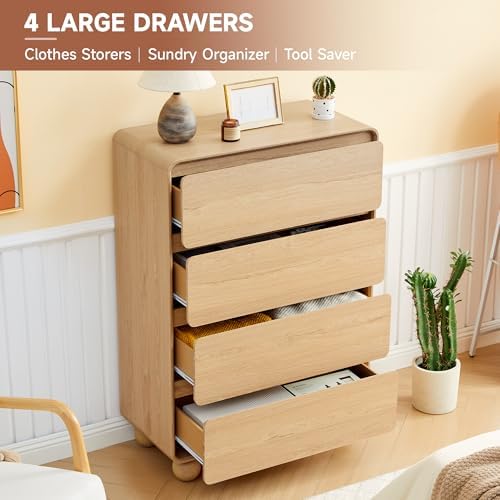 46" Tall Wooden 4 Drawer Dresser for Bedroom,Modern Chest of Drawer,Natural - Image 6