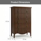 FUSUNBAO 5-Drawer 47" Tall Fluted Dresser, Vertical Chest of Drawers,Walnut - Image 2