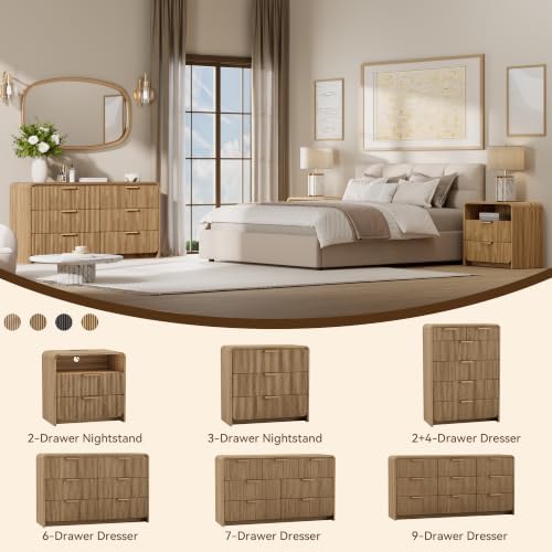 47" Fluted 6 Drawer Dresser for Bedroom, Living Room, Entryway Light Walnut - Image 6