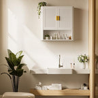 INNOD Bathroom Wall Cabinet, Wall-Mounted Medicine Cabinet with Adjustable Wood Shelf & Doors, Floating Bathroom Cabinet Over Toilet for Laundry Room & Kitchen & Living Room (White) - Image 7