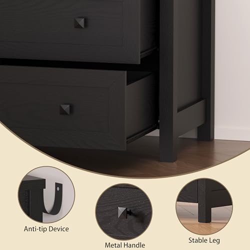 BORNOON 3-Drawer Dresser, Small Wooden Chest of Drawers with Metal Knobs, Water-Resistant Top, Storage Organizer with Anti-Tip Kit for Bedroom, Nursery, Living Room - Image 5