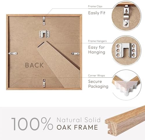 8x8 Picture Frames, Solid Oak Wood 8x8 photo Frame with Mat to 4x4 - Image 4