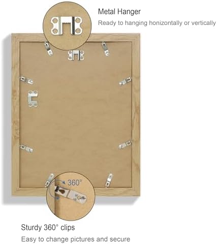 Hongkee 10x13 Picture Frame Set of 4, Made of Real Glass and Natural Oak Frame, 10 by 13 Photo for Wall or Tabletop - Display Picture 8.5x10 with Mat or 10x13 Without Mat - Image 5
