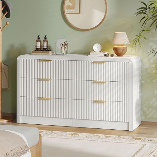 Decofy 55" W Fluted 6-Drawer Dresser for Bedroom, Pure White by Decofy
