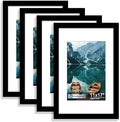 Hongkee 11x17 Picture Frame Set of 4, 11 x 17 Black Wood Style(Mat 8x12) by Hongkee