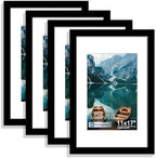 Hongkee 11x17 Picture Frame Set of 4, 11 x 17 Black Wood Style(Mat 8x12) by Hongkee