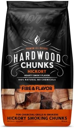 Fire & Flavor Hickory Wood Chunks for Smoking and Grilling - All-Natural, Long-Lasting with a Mildly Sweet Flavor - Large Chunk Wood Chips for Smokers,Red by FireFlavor