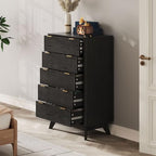 43" Hight Fluted 5 Drawers Dresser for Bedroom,Curved Edge,Black - Image 4
